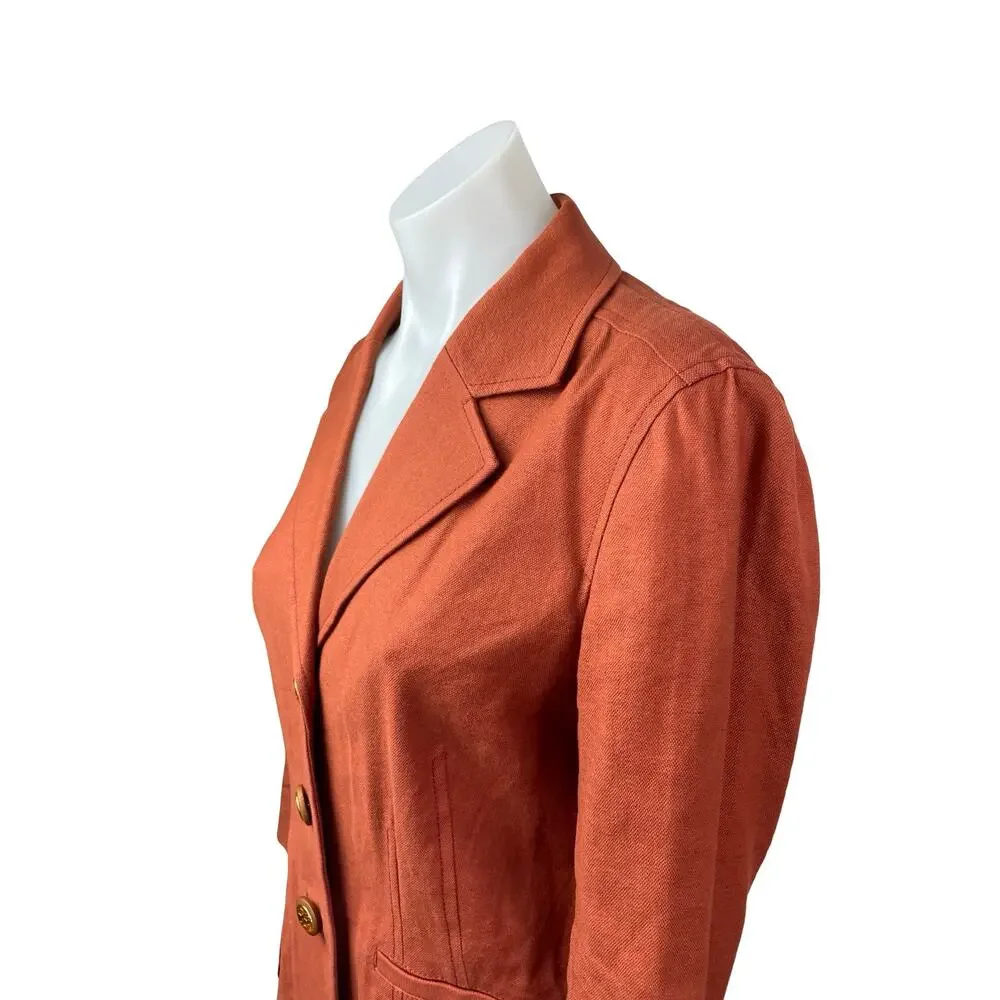 Tory Burch Women's Collared Long Sleeve Single Breasted Blazer Coat Jacket Sz 6